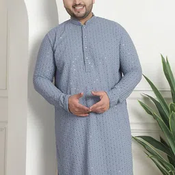 SOJANYA PLUS Ethnic Motifs Embroidered Mandarin Collar Sequinned Cotton  Kurta-picture-18