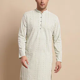 Anouk Green & White Ethnic Motifs Embroidered Pure Cotton Kurta-17
