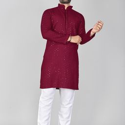 allan peter Mandarin collar Geometric Thread Work Kurta-image-48