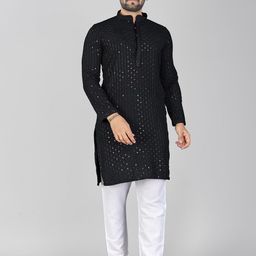 allan peter Mandarin collar Geometric Thread Work Kurta-image-49