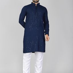 allan peter Mandarin collar Geometric Thread Work Kurta-image-50