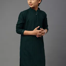 YK Boys Ethnic Motifs Embroidered Chikankari Cotton Kurta-43