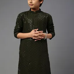 YK Boys Ethnic Motif Chikankari Embroidered Sequined Straight Kurta-image-74