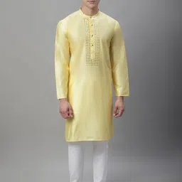 Anouk Yellow Band Collar Mirror Work Kurta-image-59