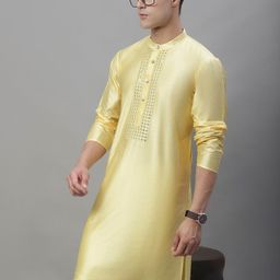 Anouk Mustard Yellow Geometric Yoke Design Mirror Work Mandarin Collar Kurta-picture-53