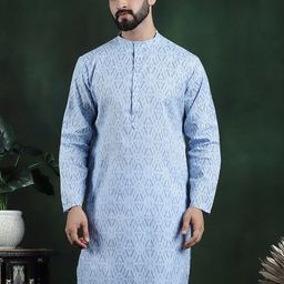 Anouk Blue Geometric Printed Mandarin Collar Long Sleeves Pure Cotton Kurta-15