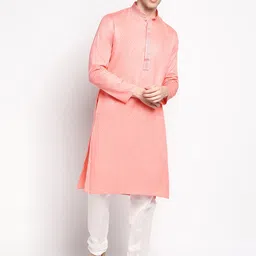 DEVOILER Men Pink Self Design Cotton Kurta-picture-24