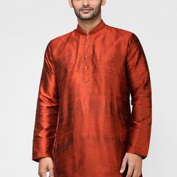 TATTVA Men Maroon Short Length Pure Silk Straight Kurta-picture-7