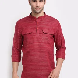 NEUDIS Men Maroon Striped Thread Work Kurta-image-29