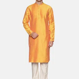 Saffron Threads Mandarin Collar Pleated Kurta-image-55