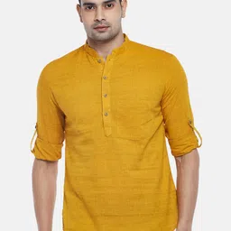 indus route by Pantaloons Men Mustard Yellow Cotton Kurta-image-21