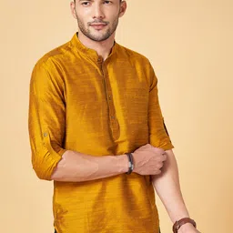indus route by Pantaloons Mandarin Collar Roll-Up Sleeves Kurta-image-99
