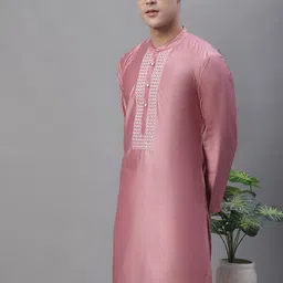 Anouk Mauve Band Collar Mirror Work Kurta-image-87