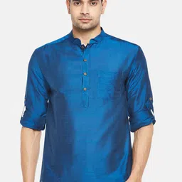 indus route by Pantaloons Men Blue Thread Work Kurta-image-74