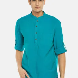 indus route by Pantaloons Men Turquoise Blue Kurta-image-42