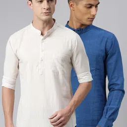 Kryptic Men Blue Thread Work Kurta-picture-50