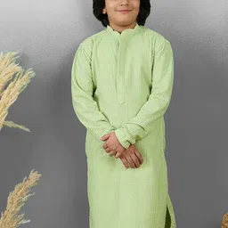 YK Boys Striped Embroidered Chikankari Mandarin Collar Cotton Straight Kurta-8