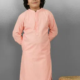 YK Boys Striped Embroidered Chikankari Mandarin Collar Cotton Straight Kurta-13