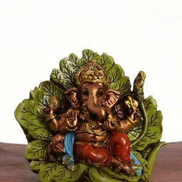 INTERNATIONAL GIFT Green Lord Ganesha Seated On Leaf Throne Religious Idol Showpiece-image-70