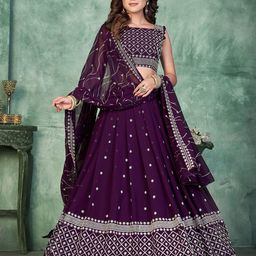 KALINI Embroidered Semi-Stitched Poly Georgette Lehenga & Unstitched Blouse With Dupatta-image-98