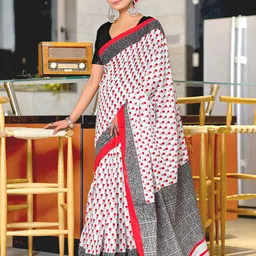 Munir Ethnic Motifs Pure Cotton Block Print Saree-image-30