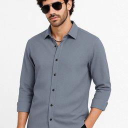KHUSHI CREATION Original Slim Fit Textured Spread Collar Casual Shirt-image-89
