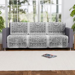 Kuber Industries Cream-Coloured & Grey 6 Pieces Self Design Cotton 3 Seater Sofa Covers-10