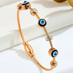 DressBerry Stainless Steel Rose Gold-Plated AD Studded Evil Eye Anti Tarnish Cuff Bracelet-image-33
