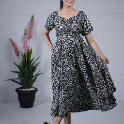 Eilaa Women Floral Printed Fit and Flare Midi Dress-image-6