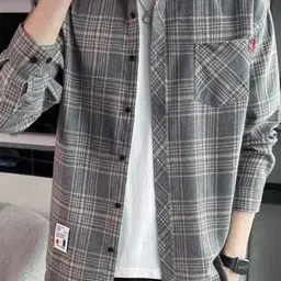 KPOP Men Original Relaxed Regular Fit Tartan Checked Spread Collar Casual Shirt-image-9