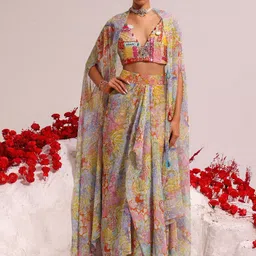 MONI K LABEL Embroidered Top With Skirt & Shrug image 1