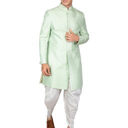 Anil Kumar Ajit Kumar Self Design Mandarin Collar Sherwani Set-picture-28