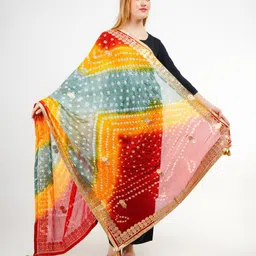 Karthav Fashion Bandhani Printed Gotta Patti Silk Dupatta-30