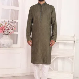 Arihant Rai Sinha Men Embroidered Sequinned Pure Silk Straight Kurta With Pyjamas-image-10
