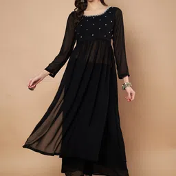Poshak Hub Beads And Stones Embellished Empire A-Line Kurta With Palazzos-10