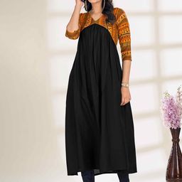 Glomee Women Ethnic Motifs Printed V-Neck Empire A-Line Kurta-picture-33