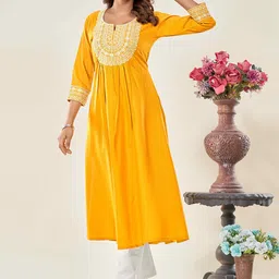 Glomee Women Yoke Embroidered A-Line Flared Kurta-image-67