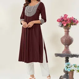 Glomee Women Yoke Embroidered A-Line Flared Kurta-image-66