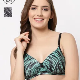 CUKOO Sea Green & Black Abstract Bra Lightly Padded-image-5