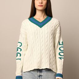 ONLY Women Cotton Colourblocked V-Neck Long Sleeves Pullover Sweater-image-66