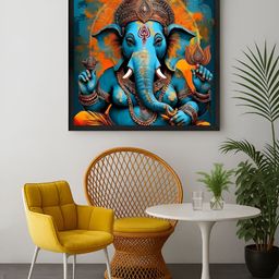 999Store Teal & Orange Lord Ganesha Religious Canvas Wall Art-image-86