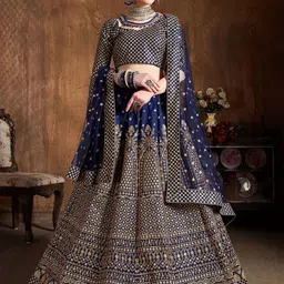 ODETTE Embroidered Thread Work Semi-Stitched Lehenga & Unstitched Blouse With Dupatta-picture-6