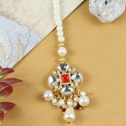 Asthetika Kids Girls Kundan Studded Maang Tikka Head Jewellery-6