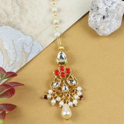 Asthetika Kids Girls Kundan Studded Maang Tikka Head Jewellery-image-32