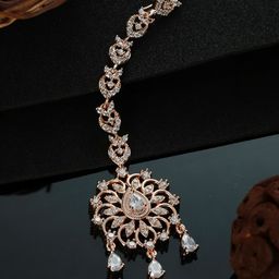 Jazz and Sizzle Rose Gold-Plated & White American Diamond Studded Maangtikka-62