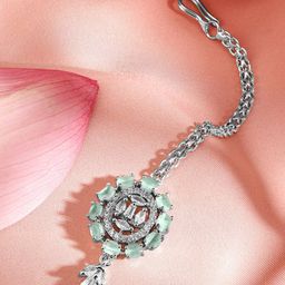 Rubans Rhodium-Plated Artificial Stones Studded Maang Tikka Head Jewellery-image-89