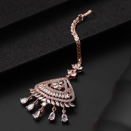 Jazz and Sizzle Rose Gold-Plated AD Stone-Studded Maangtikka-46