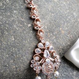 KARATCART Rose Gold-Plated White AD Stone Studded Maangtikka-0