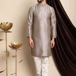 Anouk Ethnic Motifs Woven Design Band Collar Straight Kurta with Churidar-picture-37