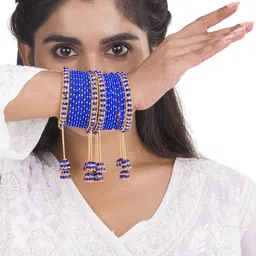Mamon Creations Set Of 20 Gold-Plated & Blue Alloy Bangles-picture-44